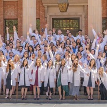Image of the Class of 2024 posing for their White Coat Photo