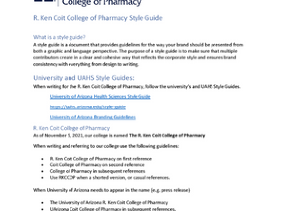 a photo of Coit College of Pharmacy Style Guide