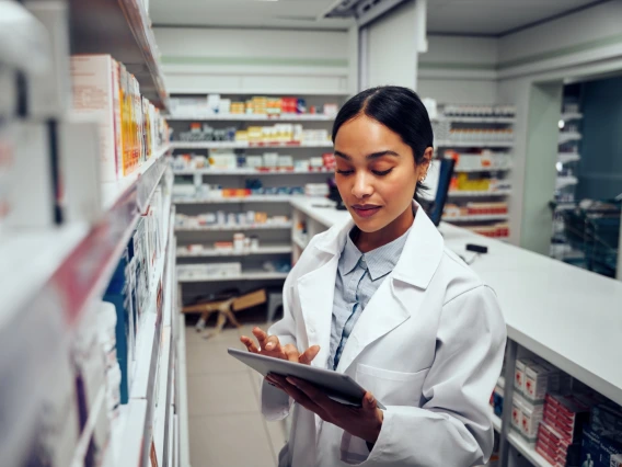 A pharmacists read their clipboard